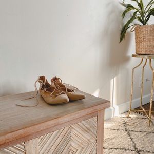 Express Ballerina Strapped Ankle Tie Flats (nude)